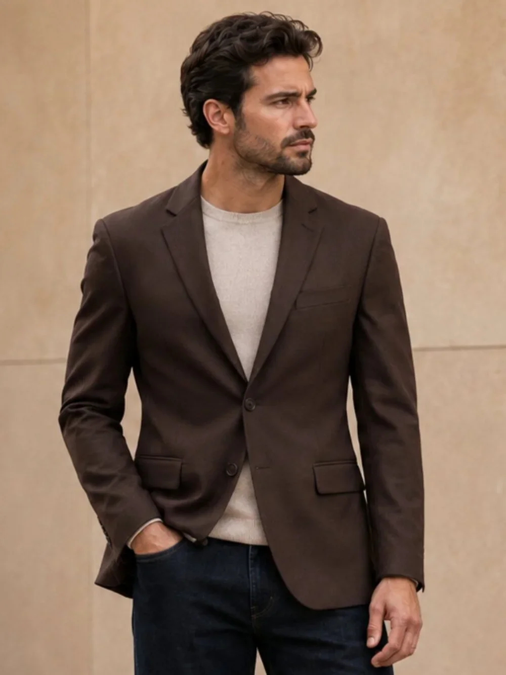 Statement Platinum Super 180’s 100% Wool Cocoa Brown Blazer Suit Jacket 46L NWT